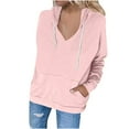 thumbnail image 1 of QUYUON Women Casual Long Sleeve Hoodies Sweatshirts Drawstring Pullover Tunic Tops with Pockets V-Neck Tunic Sweatshirts Hooded Shirts Lightweight Fall Sweatshirts Winter Coat Pink L, 1 of 5