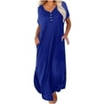 thumbnail image 1 of QUYUON Women Casual Maxi Dresses Summer Button up V-Neck Short Sleeve Long Dress with Pockets Loose Swing A-Line Cocktail Party Tunic Dress Beach Sundress, Blue L, 1 of 6