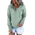 thumbnail image 1 of QUYUON Women Causal Button Sweatshirts Casual Long Sleeve Hooded Sweatshirt Drawstring Loose Button up Hoodies Pullover Tops with Pockets Solid Color Fall Sweatshirts Sweater Coat Green 3XL, 1 of 6