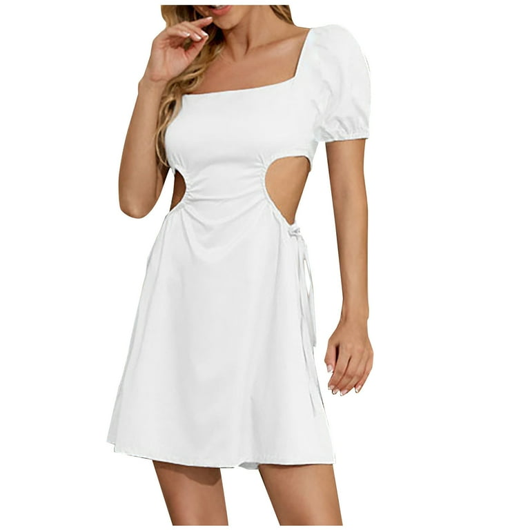 Sexy Casual Hollowed Out Slit Square Collar A Line Dresses Sexy Casual Hollowed Out Slit Square Collar A Line Dresses