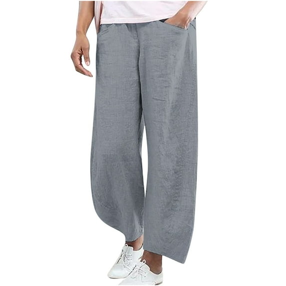 QUYUON Women Dress Pants Sale Classic Fashion Solid Color Loose Wide Leg Pants Womens Pants Casual Long Pant Leg Length Workwear Style P7452 Gray XXL
