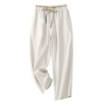 thumbnail image 1 of QUYUON Women Dress Pants Sale Fashion Solid Buttons Cotton Linen Casual Loose Trouser Wide Leg Pants Travel Pants Women Long Pant Leg Length Activewear Style P1616 White L, 1 of 6