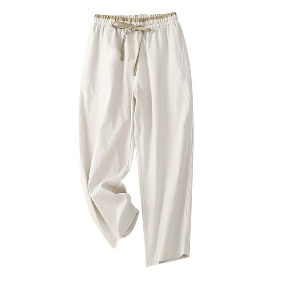 QUYUON Women Dress Pants Sale Fashion Solid Buttons Cotton Linen Casual Loose Trouser Wide Leg Pants Travel Pants Women Long Pant Leg Length Activewear Style P1616 White L