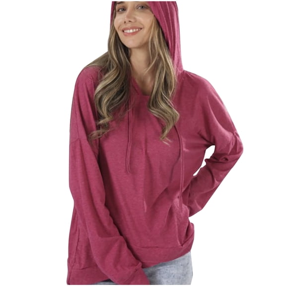 QUYUON Women Hoodies Pullover Shirts Drawstring Casual Long Sleeve Hooded Sweatshirts Solid Color Blouse Tops with Hood Fall Sweatshirts Winter Thin Hoodies Sweatshirt Coat Hot Pink XXL