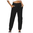 Quyuon Women Joggers Cargo Pants Seamless Waistband Drawstring Pull On