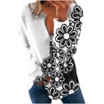 thumbnail image 1 of QUYUON Women Long Sleeve Sweatshirts Deals Half Zip Sweatshirts Women Floral Printed Casual Crew Neck Long Sleeve Shirts Quarter Zip Pullover Tops Soft Lightweight Sweatshirts White-V S, 1 of 5