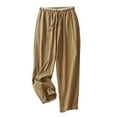 thumbnail image 1 of QUYUON Women Pajama Pants Discount Fashion Solid Buttons Cotton Linen Casual Loose Trouser Wide Leg Pants Women's Sweatpants Long Pant Leg Length Workwear Style P1622 Khaki XXL, 1 of 6