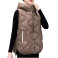 thumbnail image 1 of QUYUON Women Quilted Puffer Vest - Women's Winter Sleeveless Stand Collar Down Vests Padded Gilet Lightweight Full Zip up Jackets Pockets Thicken Warm Padded Coat Outerwear Coffee L, 1 of 6