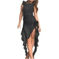thumbnail image 1 of QUYUON Women Ruched Bodycon Dress Summer Round Neck Sleeveless Tank Dresses Side Split Ruffle Midi Dress Side Split Floral Embellished Asymmetrical Night Out Club Party Dress, Black L, 1 of 9