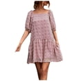 thumbnail image 1 of QUYUON Women Ruffle Mini Dress Summer Square Neck Short Sleeve Babydoll Dress Casual Loose A-Line Swing Tunic Dresses Beach Sundress Cocktail Party Short Dress, Pink S, 1 of 7