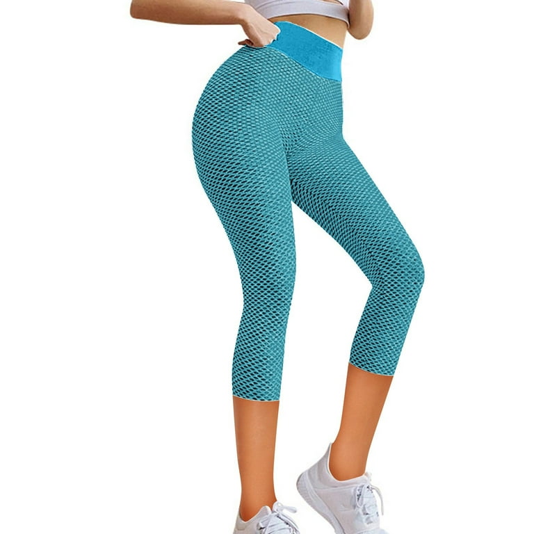 QUYUON Women Running Capris with Pockets Stretch Yoga Leggings Fitness  Running Gym Sports Pockets Active Pants Athletic Works Capris Female Capris