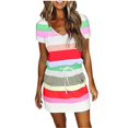 thumbnail image 1 of QUYUON Women Summer Casual Striped Dress Tie Waisted V-Neck Short Sleeve Bodycon T Shirt Short Mini Dress with Pockets Night Out Club Dress Beach Sundresses Pencil Dresses, Red XL, 1 of 5