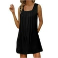 thumbnail image 1 of QUYUON Women Summer Mini Dresses Loose Casual Square Neck Sleeveless Tank Short Dress Solid Color Ruched Tunic T-Shirt Dresses Beach Sundress Night Out Club Party Dress, Black 3XL, 1 of 5