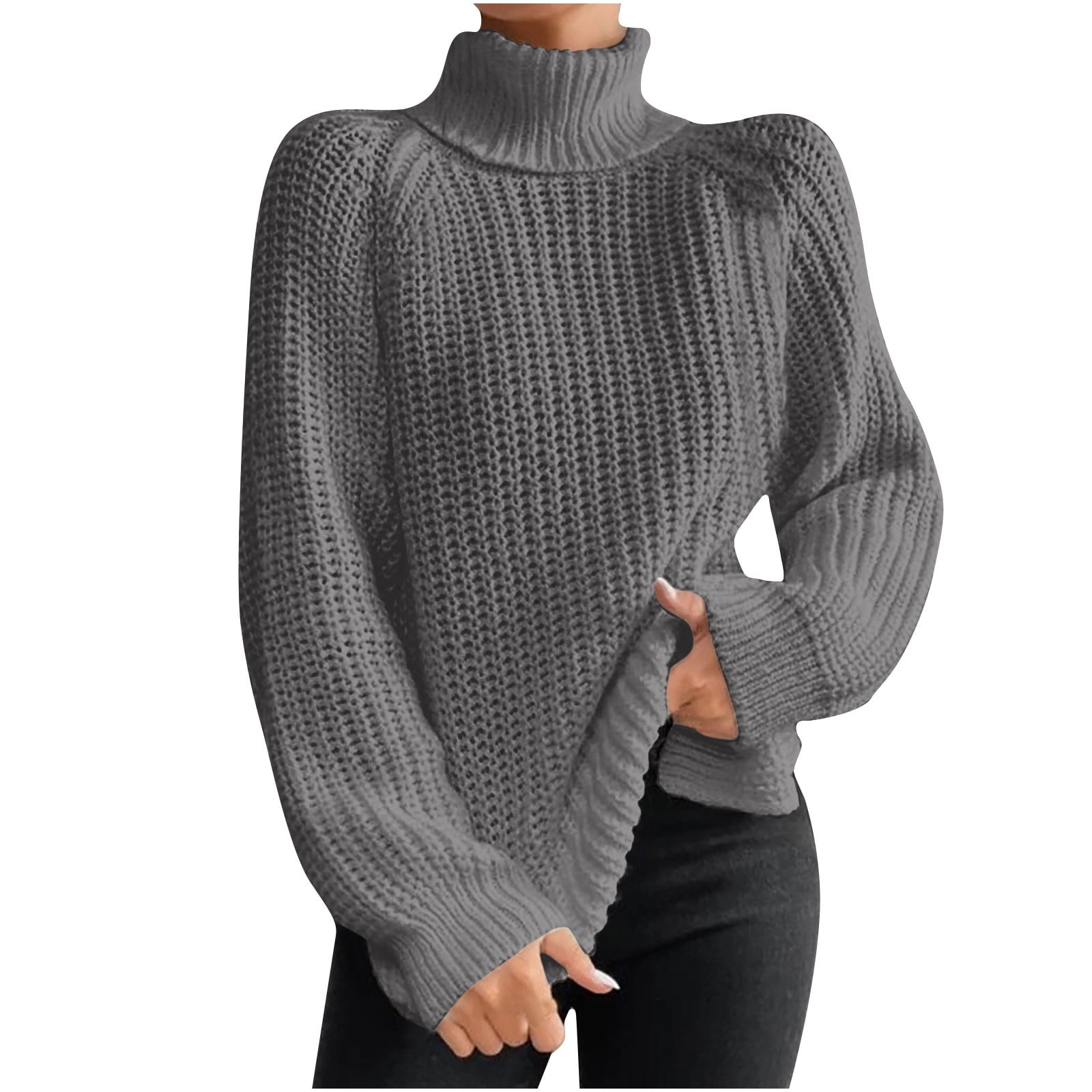 QUYUON Womens Workwear Sweaters Turtleneck Long Sleeve Cable Knit