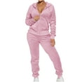 thumbnail image 1 of QUYUON Women Sweatshirts Sets, Fall Winter Solid Long Sleeve Full Zip up Hoodies Sweatshirts Joggers Pants Set 2 Piece Outfits Two Piece Lounge Sets Women's Tracksuits A-Pink S, 1 of 7