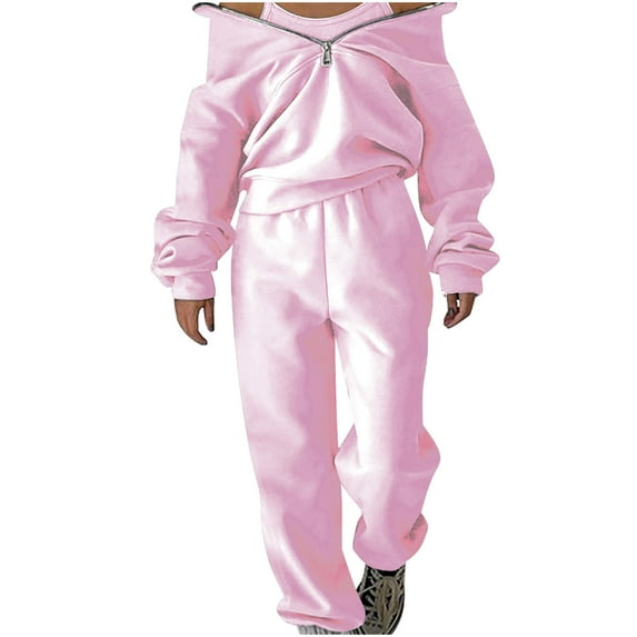 QUYUON Women Sweatsuit Sets 2 Piece Outfits Zipper up Long Sleeve Sweatshirt and Jogger Sweatpants Tracksuit Two Piece Outfits High Neck Pullover Tops Long Pant Lounge Sets Pink M