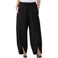 thumbnail image 1 of QUYUON Women Travel Capris Fashion Casual Spring And Summer Solid Color Stripe Long Wide Leg Trousers Jogger Capris Female Capris Style Q863 , Black X-Large, 1 of 4
