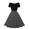 thumbnail image 1 of QUYUON Women Vintage Cocktail Swing Dress Casual Loose Polka Dot Printed Off the Shoulder Retro Cocktail Party Prom Dresses Bridesmaid Dress Formal Prom Tea Dress A Line Midi Gown, Black L, 1 of 7