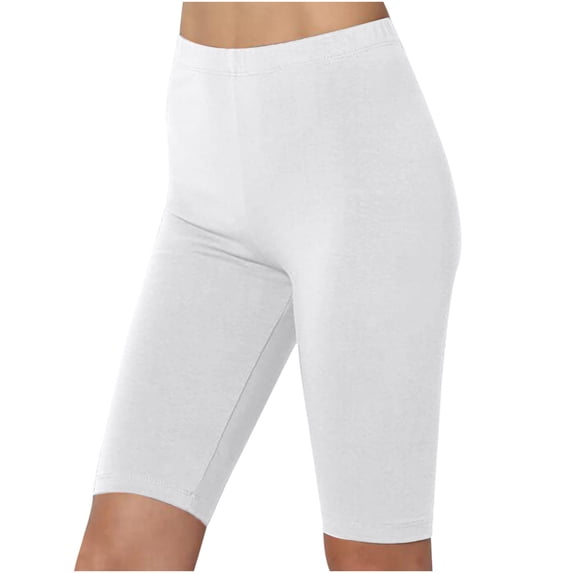 QUYUON Women Yoga Capris - High Waisted Workout Leggings Running Yoga Pants Casual Summer Solid Color Knee Length Capris Leggings Elastic Waist Pull on Pants Exercise Cropped Pants White