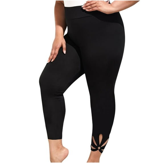 QUYUON Women's Athletic Pants Solid Color Low Waisted Casual Leggings with Hollow Out Yoga Fitness Pants and Elastic Pants Women Plus Size Pants Long Pant Leg Length Cargo Pant Style N-6276 Black 3XL