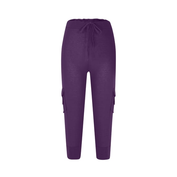 QUYUON Women's Capris Yoga Pants Loose Soft Drawstring Workout Sweatpants Stretchy Jogger Capris with Pockets Buttons Ladies Capris Cropped Trousers Lightweight Capris, Style P186 Purple 3XL
