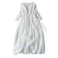 thumbnail image 1 of QUYUON Women's Cotton Linen Dress Elegant Formal Button up Collar Round Neck 3/4 Sleeve Lace Summer Midi Dress Tie Waist Loose Casual Pleated A-Line Swing Beach Sundress Tunic Dress, White XXL, 1 of 6
