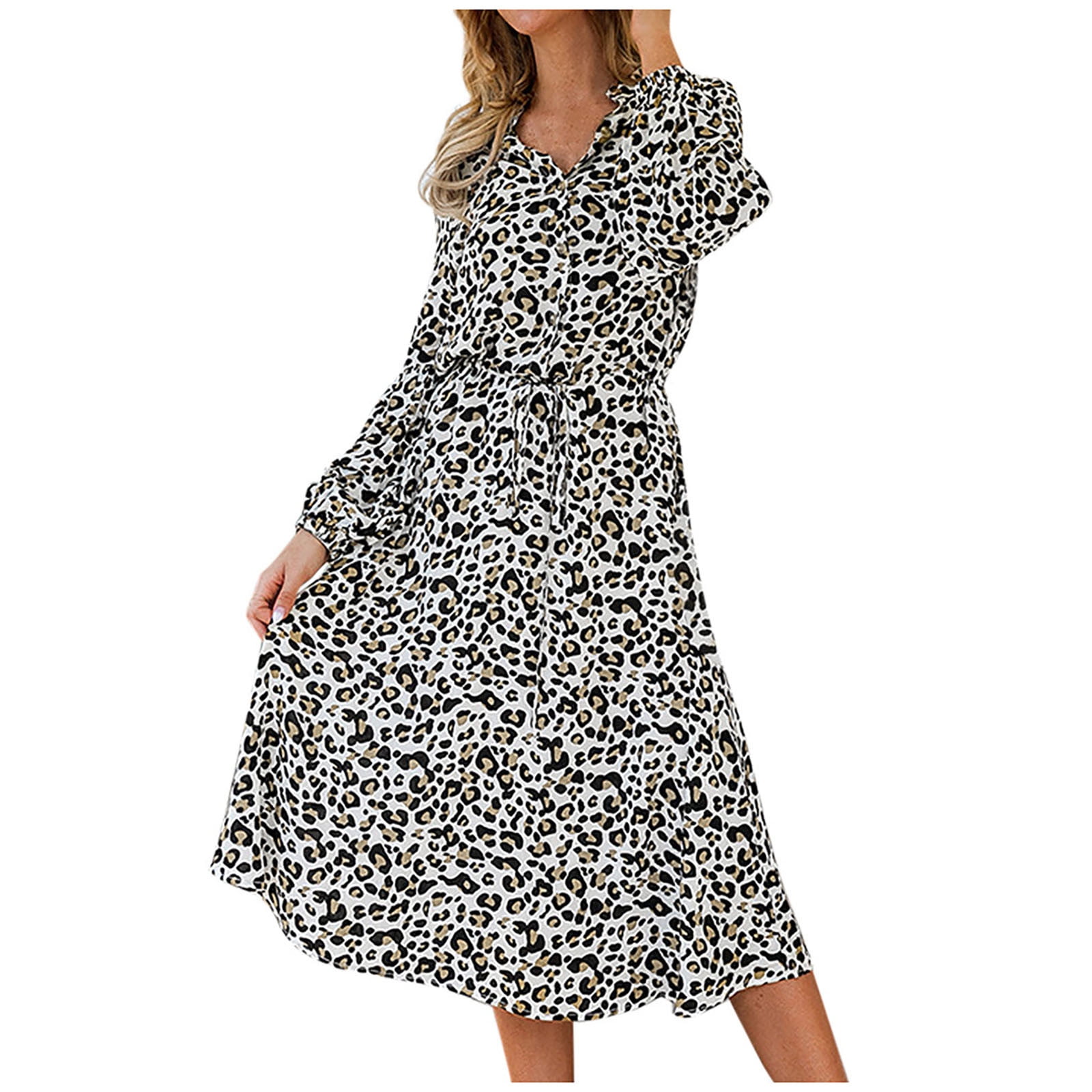 QUYUON Women's Dresses Clearance Summer Leisure Holiday Long Sleeve V