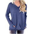 thumbnail image 1 of QUYUON Women's Graphic Sweatshirts Winter Womans Sweatshirts Polyester Long Sleeve V-Neck Solid Pullover Tops Style S-759 Stretch Sweaters Ladies Straight Fit Shirts Blue 3XL, 1 of 5