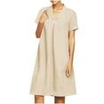 thumbnail image 1 of QUYUON Women’s Linen Shirt Dress Summer Casual Solid Color Short Sleeve V Neck Collar T Shirts Mini Dress Loose Fit Cotton Linen Dress T-Shirt Beach Sundress, 1 of 6