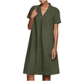 thumbnail image 1 of QUYUON Women’s Linen Shirt Dress Summer Casual Solid Color Short Sleeve V Neck Collar T Shirts Mini Dress Loose Fit Cotton Linen Dress T-Shirt Beach Sundress, 1 of 6