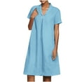 thumbnail image 1 of QUYUON Women’s Linen Shirt Dress Summer Casual Solid Color Short Sleeve V Neck Collar T Shirts Mini Dress Loose Fit Cotton Linen Dress T-Shirt Beach Sundress, 1 of 6