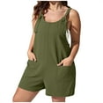 thumbnail image 1 of QUYUON Women's Plus Size Overalls Jumpsuits Shorts Casual Loose Tie Straps Scoop Neck Sleeveless Tank Tops Short Romper Jumpsuits with Pockets Solid Color Short Bib Overalls , Style 706 Army Green 3XL, 1 of 7
