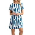 thumbnail image 1 of QUYUON Women's Short Sleeve Scoop Neck Swing Dress Casual Summer Floral Print T-Shirt Mini Dress Loose Fit Comfy Casual Swing Tunic Dress A-Line Short Dresses Style D-591 Blue_F L, 1 of 4