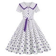 thumbnail image 1 of QUYUON Women's Vintage Cocktail Dresses Polka Dot Printed Retro Cocktail Party Swing Dress Tie Waist Button Down Collar Wedding Guest Prom Dress Pleated A-Line Knee Length Dress Style D-1471 Purple XL, 1 of 6
