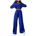 thumbnail image 1 of QUYUON Womens 2023 Fall Track Suits 3 Piece Outfits Matching Sets Long Sleeve Ribbed Knit Cardigan Sleeveless Cropped Tank Tops and Wide Leg Pants Drawstring Elastic High Waist Pants Sets Blue XL, 1 of 9