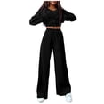 thumbnail image 1 of QUYUON Womens 2023 Fall Track Suits 3 Piece Outfits Matching Sets Long Sleeve Ribbed Knit Cardigan Sleeveless Cropped Tank Tops and Wide Leg Pants Drawstring Elastic High Waist Pants Sets Black XXL, 1 of 9