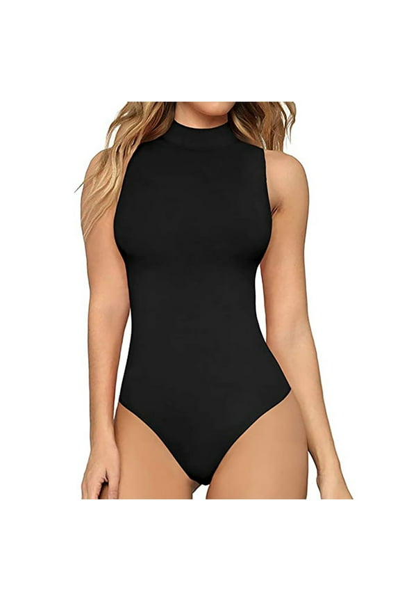 Womens Bodysuit Tops Women's Mock Turtle Neck Sleeveless Tank Tops Bodysuit Leotard Clothing Ladies Body Suits Thong Jumpsuit Fashion Rompers T Shirt Bodysuit Jumpsuit , Style 778 Black S