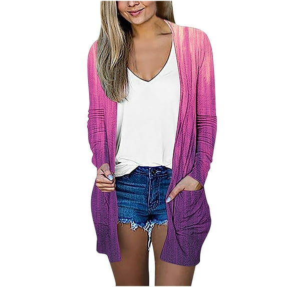 QUYUON Womens Cardigan Sweater Discount Long Sleeve Formal Cardigan for Evening Dresses Casual Cardigans Women Pockets Cardigan Jacket Style Q-3136 Winter Knit Sweater Outerwear Coat Hot Pink XXL
