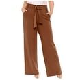 thumbnail image 1 of QUYUON Womens Cargo Pants with Pockets Fashion Casual Full-Length Loose Pants Solid High Waist Trousers Long Straight Wide Leg Pants Travel Pants Women Skinny Pant Style N-6963 Brown 3XL, 1 of 1