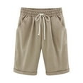 thumbnail image 1 of QUYUON Womens Drawstring Elastic Waist Shorts Casual Summer Loose Pull On Short Pants with Pockets Comfy Lightweight Lounge Shorts Style S-52 Women’s Plus Size Shorts , Khaki 4XL, 1 of 3