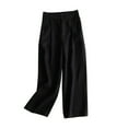 thumbnail image 1 of QUYUON Womens Dress Pants Deals Solid Color Casual Button Cotton Linen Straight Cropped Pants Hiking Pants Women Full Length Pant Leg Dressy Style P4063 Black L, 1 of 3