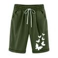 thumbnail image 1 of QUYUON Womens Elastic Waist Shorts Women's Plus Size Graphic Print Drawstring Shorts Bermuda Shorts for Women Knee Length Linen Shorts Pants Casual Loose Lounge Shorts Style S-38 , Army Green XL, 1 of 3