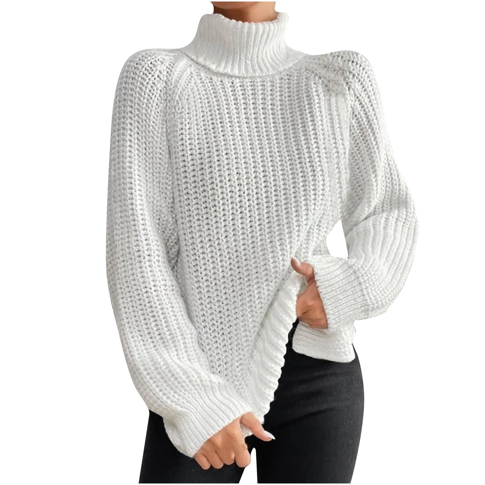 QUYUON Womens Fall Sweaters Turtleneck Long Sleeve Cable