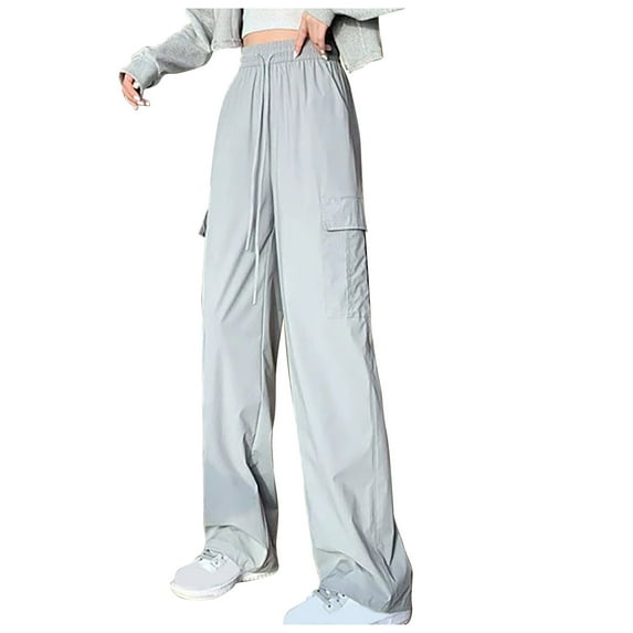 QUYUON Womens Flowy Pants Women Cargo Pants High Waisted Dressy Pants Pants Women Linen Pants Long Pant Leg Length Joggers Pant Style N-5102 Gray M