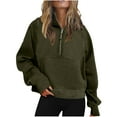 thumbnail image 1 of QUYUON Womens Half Zip Cropped Pullover Sweatshirts Casual Long Sleeve Shirts Quarter Zip Fleece Hoodies with Pockets Soft Lightweight Pullover Sweatshirts Blouse Tops Winter Sweater Green L, 1 of 5