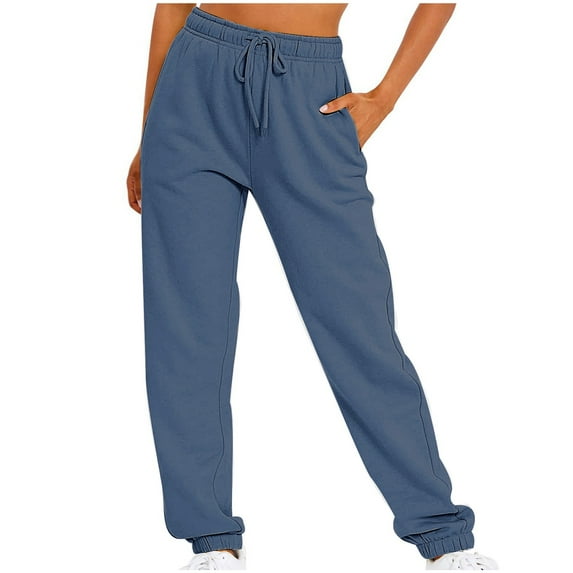 QUYUON Womens Hiking Pants Sale Fashion Drawstring Elastic Waist Loose Pockets Sweatpants Casual Pants Women Long Pant Leg Length Loungewear Style P7420 Blue XL