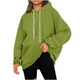 thumbnail image 1 of QUYUON Womens Hooded Sweatshirts Casual Long Sleeve Crew Neck Hoodies Pullover Tops Comfy Loose Fit Drawstring Sweatshirts with Pockets Solid Cute Tunic Sweatshirts Winter Shirts Army Green M, 1 of 6