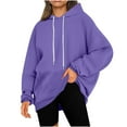 thumbnail image 1 of QUYUON Womens Hooded Sweatshirts Casual Long Sleeve Crew Neck Hoodies Pullover Tops Comfy Loose Fit Drawstring Sweatshirts with Pockets Solid Cute Tunic Sweatshirts Winter Shirts Purple XXL, 1 of 6