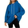 thumbnail image 1 of QUYUON Womens Hooded Sweatshirts Casual Long Sleeve Crew Neck Hoodies Pullover Tops Comfy Loose Fit Drawstring Sweatshirts with Pockets Solid Cute Tunic Sweatshirts Winter Shirts Blue S, 1 of 6