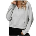 thumbnail image 1 of QUYUON Womens Hoodies Half Zip Long Sleeve Fleece Crop Pullover Sweatshirts with Pockets Soft Lightweight Quarter Zip up Cropped Hooded Sweatshirts Tops Fashion Cute Sweatshirts Gray L, 1 of 6